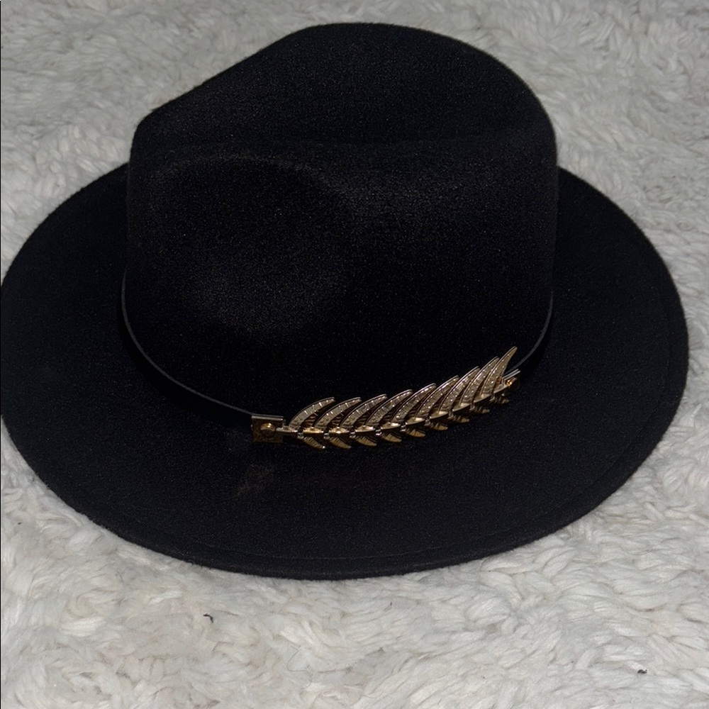 Black Hat with Gold Leaf Accent